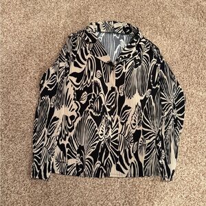 Women’s Adrianna Papell black and brown floral button up blouse, size L